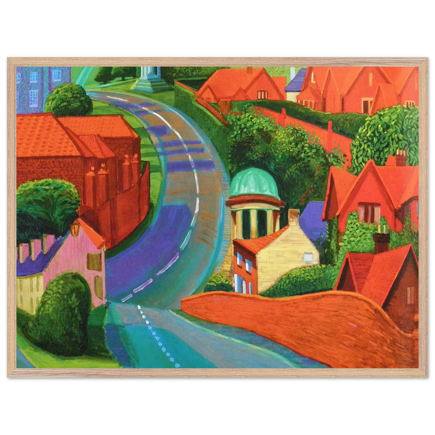 David Hockney - The Road to York Through Sledmere - 50x70 cm / 20x28 inches - Premium Wooden Framed Poster With Fine Art Paper-canvas - Wood frame