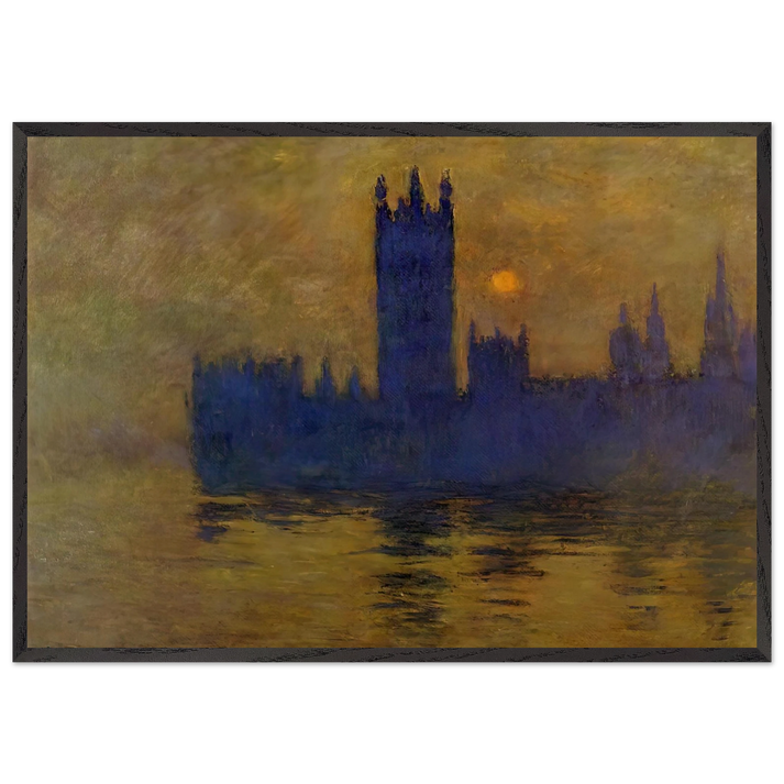 Houses of Parliament Sunset 02 - claude monet 70x100 cm / 28x40 inches Framed Art Print – Black Wooden Frame