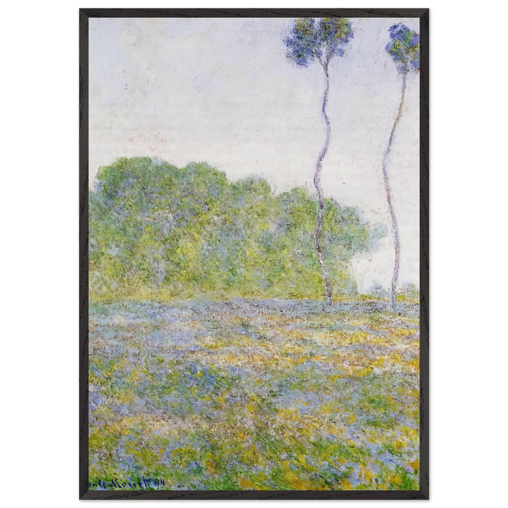 Springtime Meadow at Giverny - claude monet 70x100 cm / 28x40 inches Framed Art Print – Black Wooden Frame