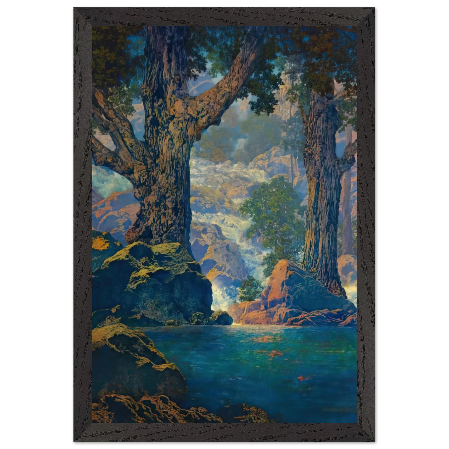 Maxfield Parrish - Cascades Quiet Solitude Wall Art - 21x29.7 cm / 8x12" - Premium Wooden Framed Poster With Fine Art Paper-canvas - Black frame