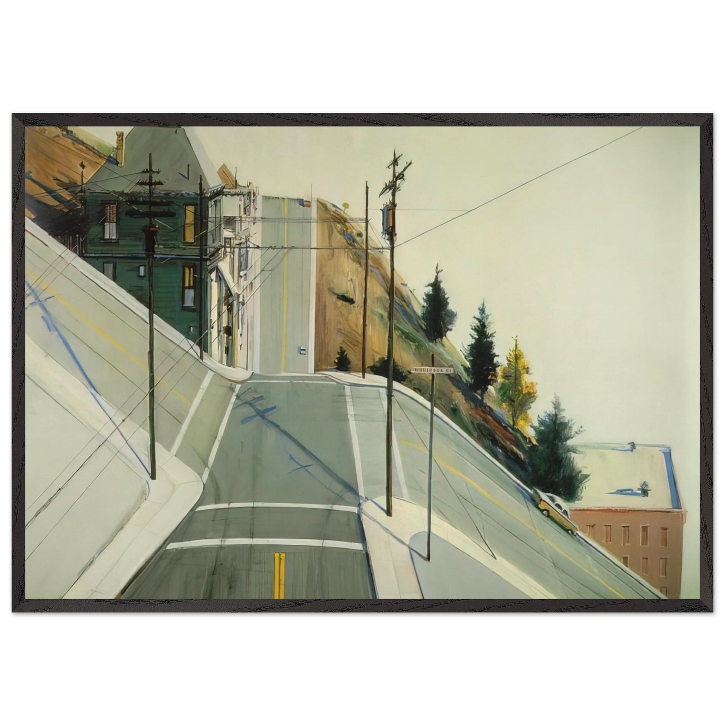 24th Street Intersection - 1977 - Wayne Thiebaud 70x100 cm / 28x40 inches Framed Art Print – Black Wooden Frame
