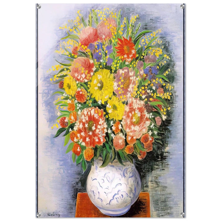 BOUQUET OF VARIOUS FLOWERS AND MIMOSA - Moise Kisling Acrylic Print - 70x100 cm / 28x40″ inches