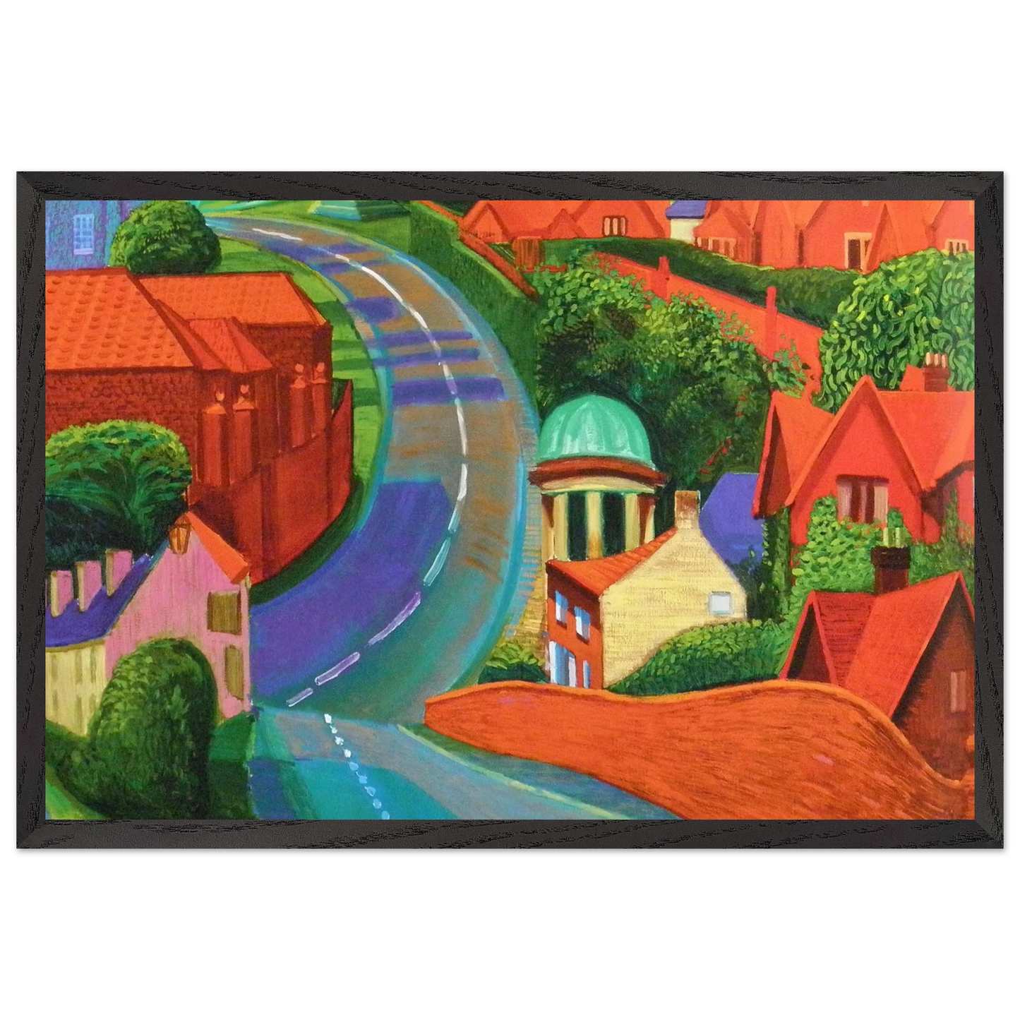 David Hockney - The Road to York Through Sledmere - 50x70 cm / 20x28 inches - Premium Wooden Framed Poster With Fine Art Paper-canvas - White frame