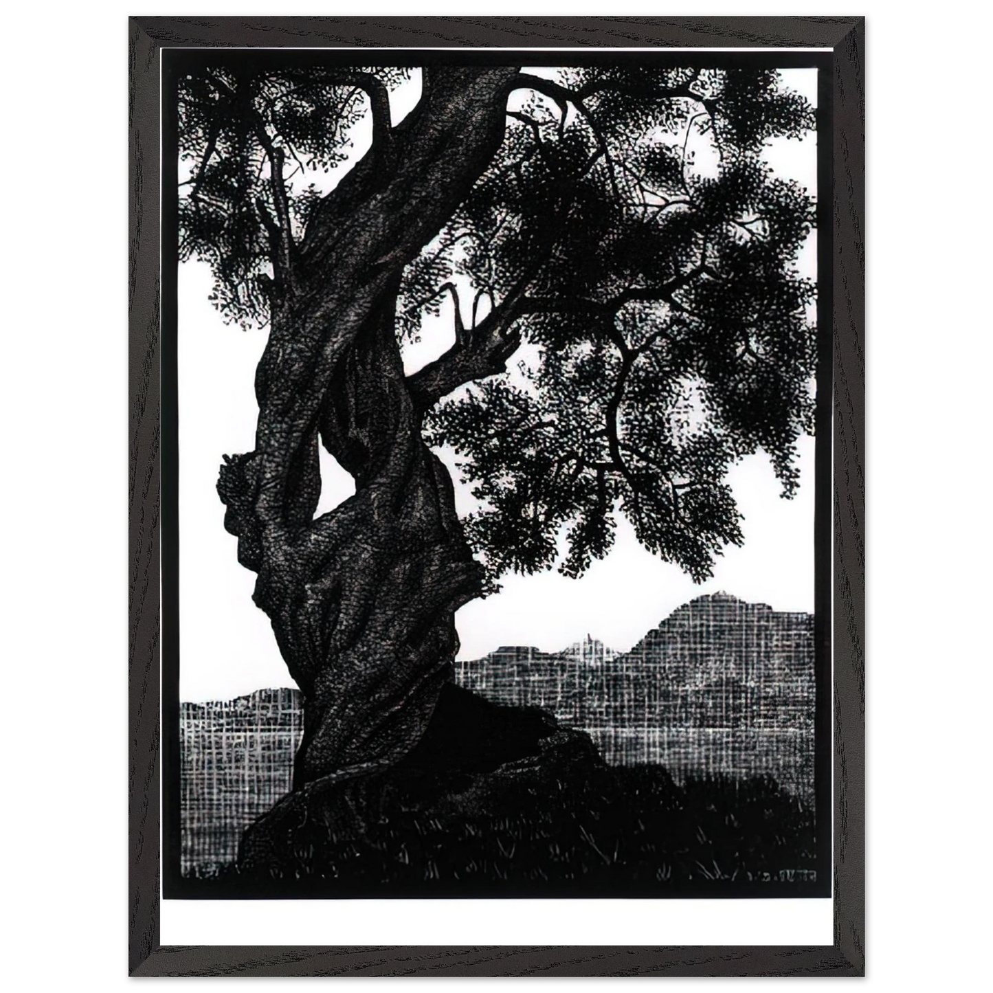 MC Escher - OLD OLIVE TREE CORSICA Wall Art - 60x80 cm / 24x32 inches - Premium Wooden Framed Poster With Fine Art Paper - Wood frame