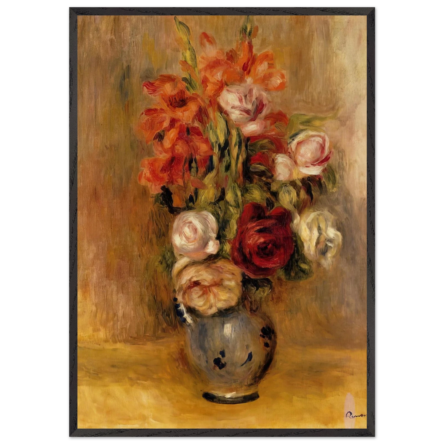 Vase of Gladiolas and Roses - Pierre-Auguste Renoir Framed Art Print – Black Wooden Frame - Default Title - -Framed Art Print