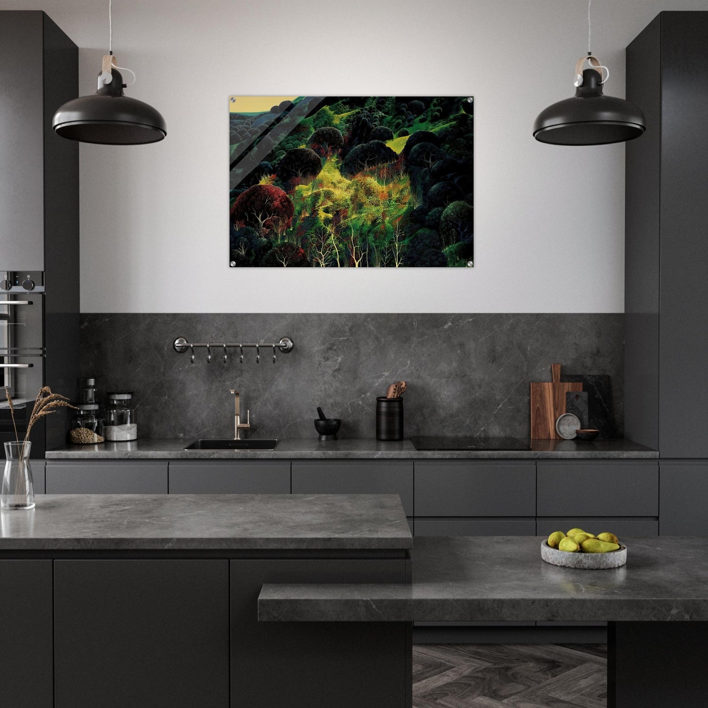 Autumn Fields - Eyvind Earle Acrylic Print - 70x100 cm / 28x40″ inches | Eyvind Earle Wall Art | Eyvind Earle Prints