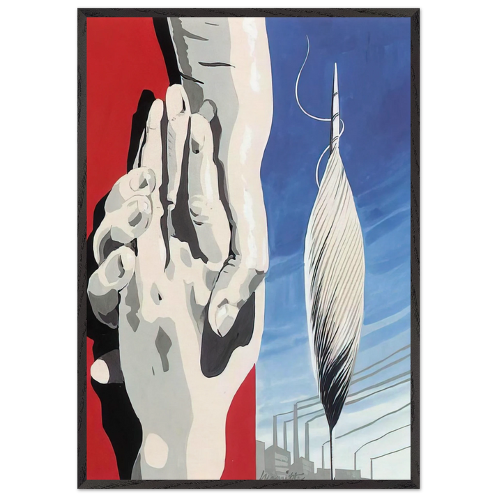 PROJECT OF POSTER THE CENTER OF TEXTILE WORKERS IN BELGIUM 1938 1 - Rene Magritte 70x100 cm / 28x40 inches Framed Art Print – Black Wooden Frame