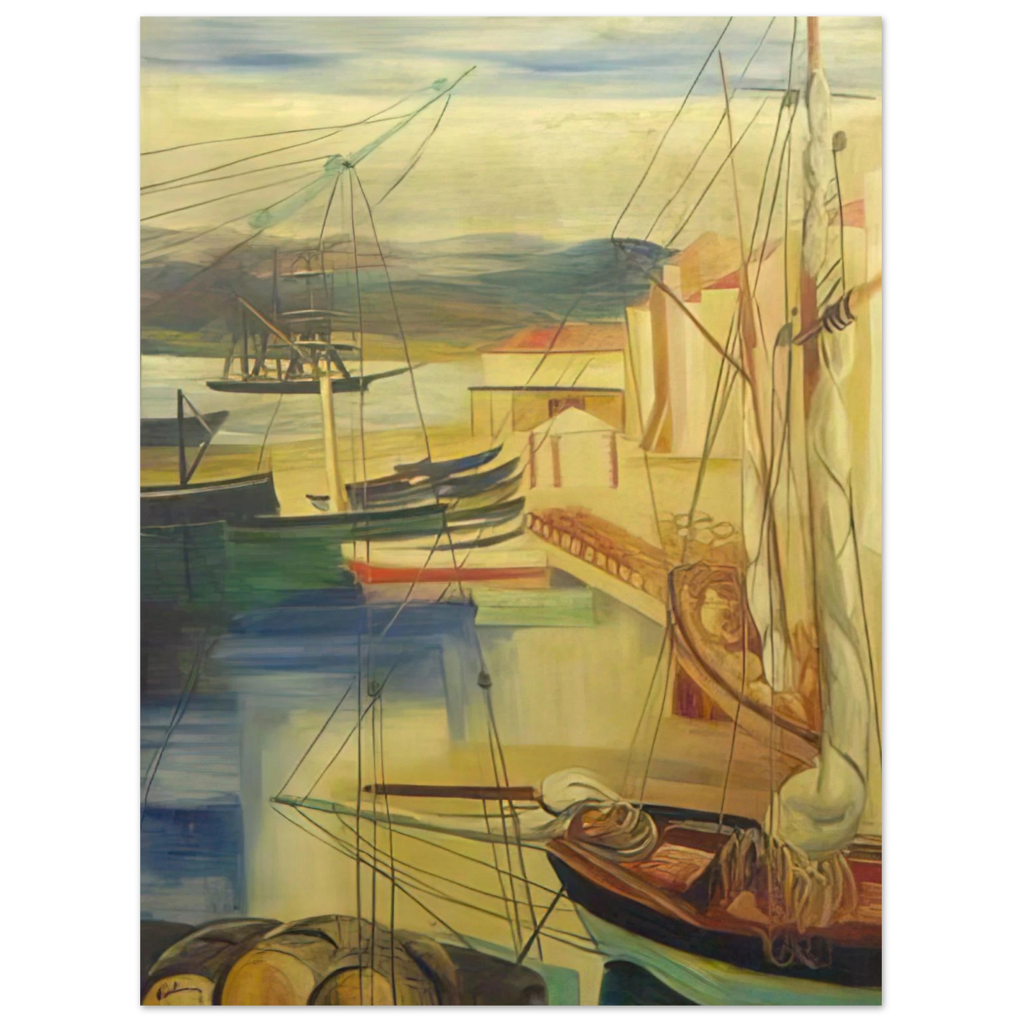 Moise Kisling - SHIPS MOORED ALONG THE DOCKS Fine Art Poster - Default Title