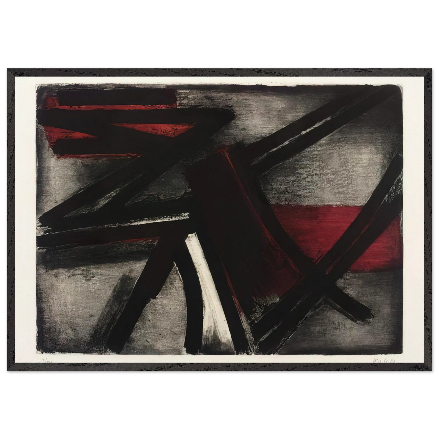 Etching No 2 - 1952 - Pierre Soulages 70x100 cm / 28x40 inches Framed Art Print – Black Wooden Frame