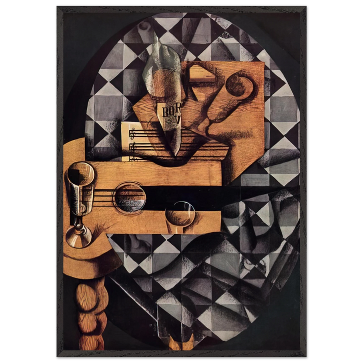 GUITAR BOTTLE AND GLASS 1914 - Juan Gris 70x100 cm / 28x40 inches Framed Art Print – Black Wooden Frame