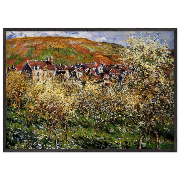 Plum Trees in Blossom at Vetheuil - claude monet 70x100 cm / 28x40 inches Framed Art Print – Black Wooden Frame