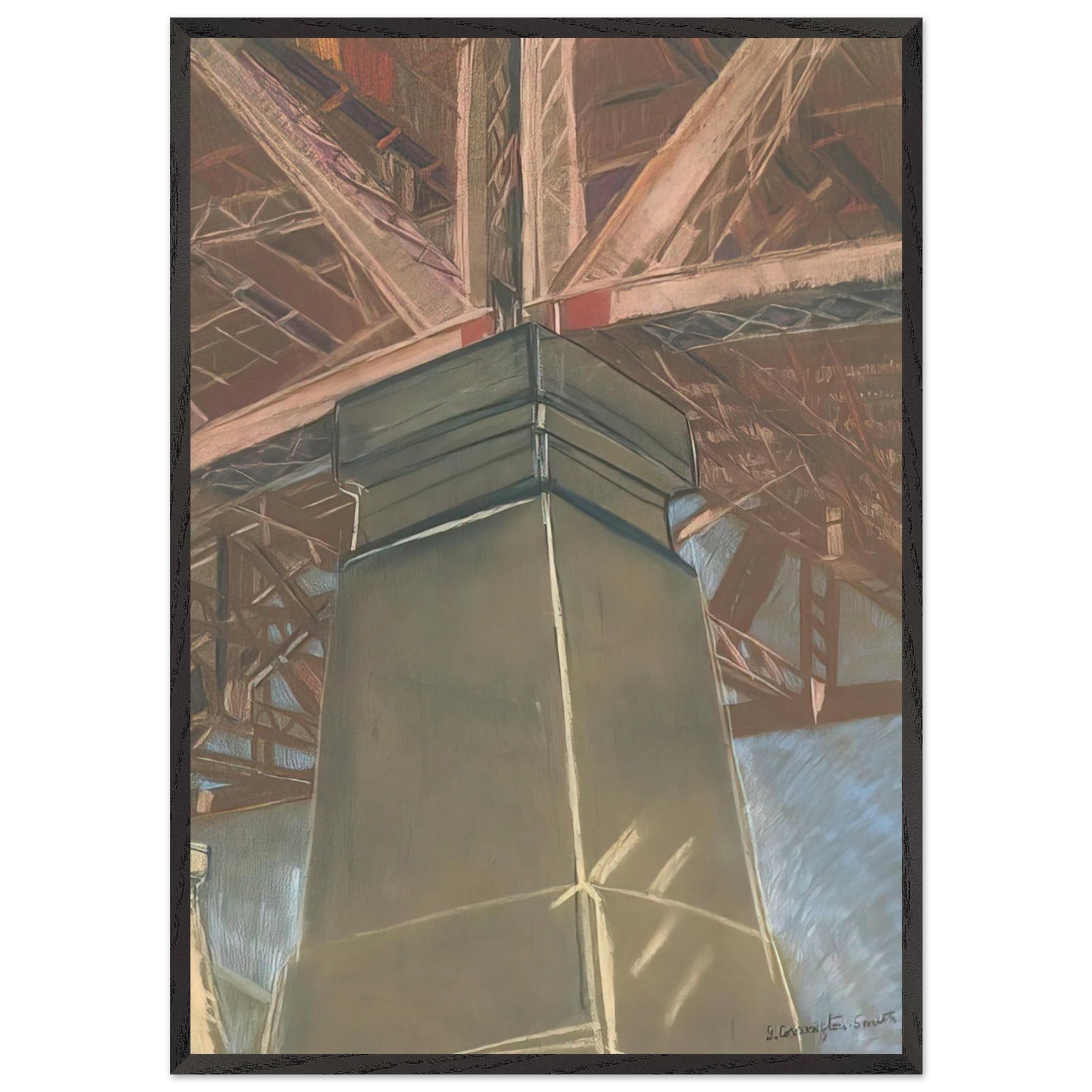 Bridge pillar - 1929 - Grace Cossington Smith 70x100 cm / 28x40 inches Framed Art Print – Black Wooden Frame