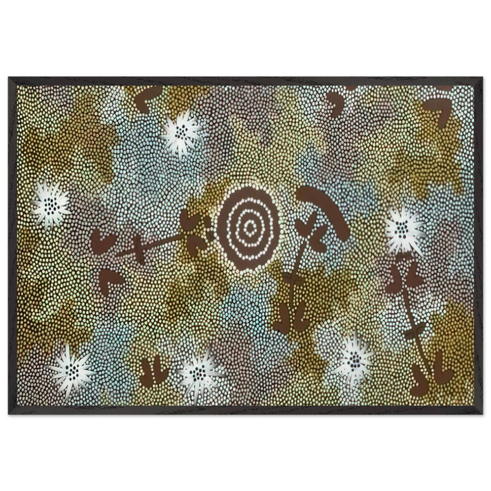 Rock Wallaby Dreaming - 1988 - Clifford Possum Tjapaltjarri 70x100 cm / 28x40 inches Framed Art Print – Black Wooden Frame