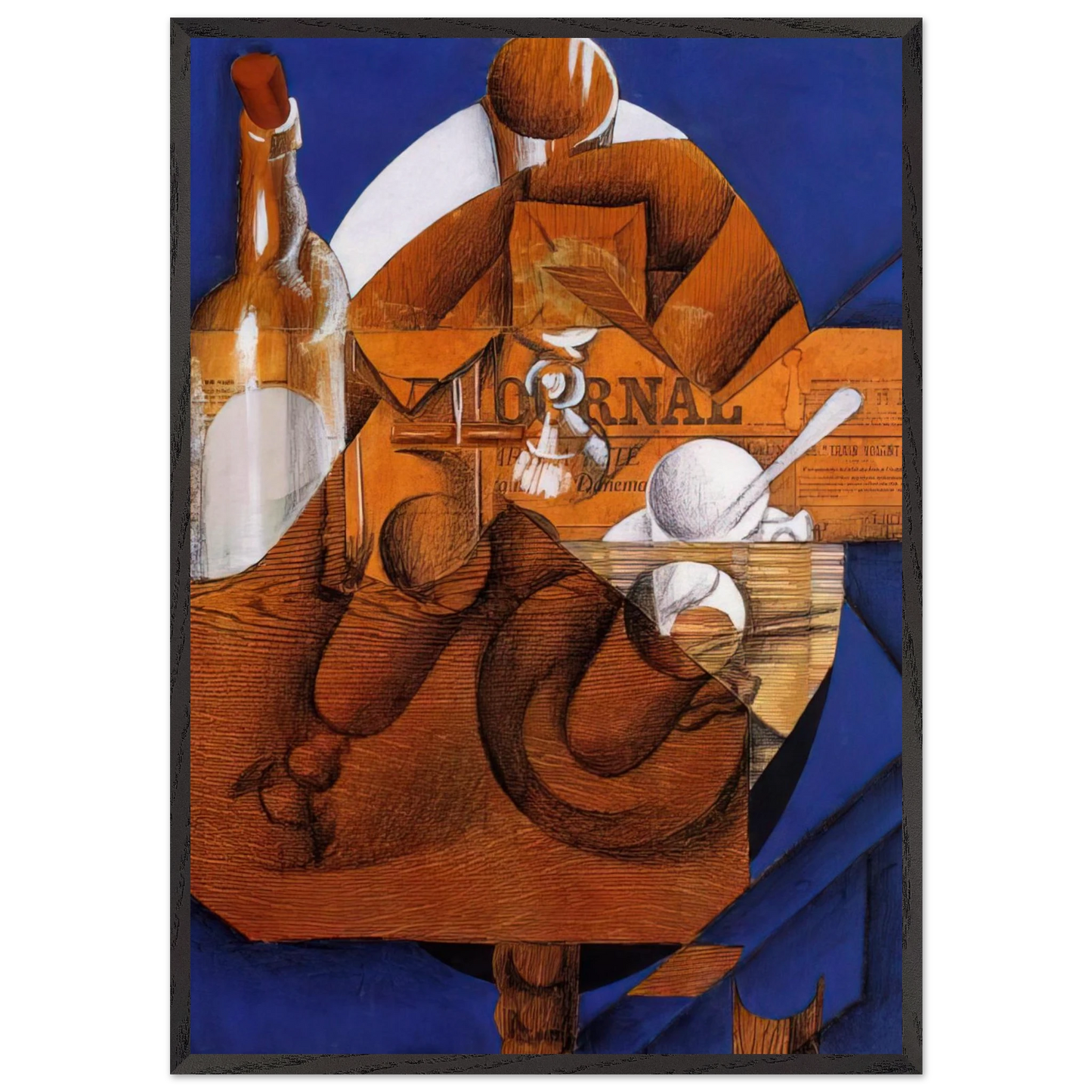 GLASS CUP AND BOTTLE - Juan Gris 70x100 cm / 28x40 inches Framed Art Print – Black Wooden Frame