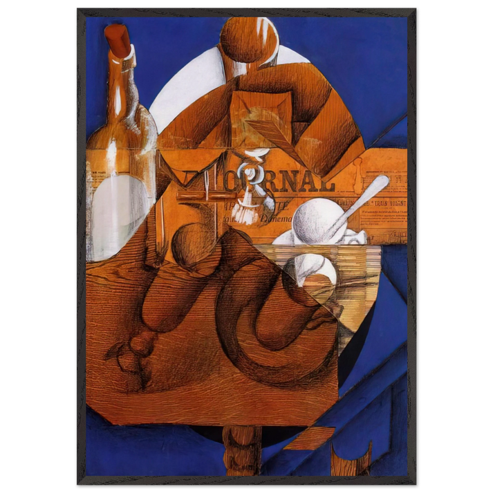 GLASS CUP AND BOTTLE - Juan Gris 70x100 cm / 28x40 inches Framed Art Print – Black Wooden Frame