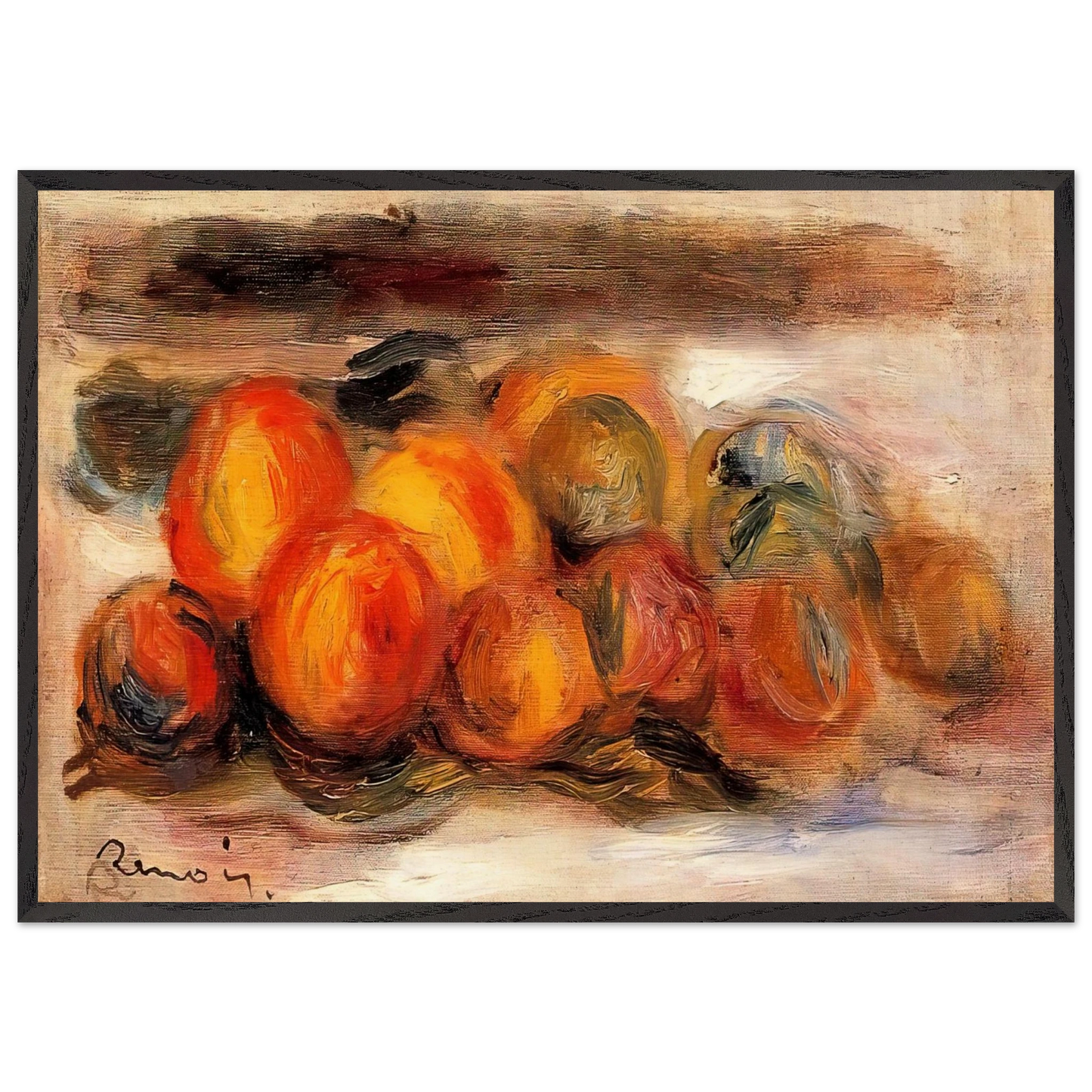 Still Life with Peaches - Pierre-Auguste Renoir 70x100 cm / 28x40 inches Framed Art Print – Black Wooden Frame
