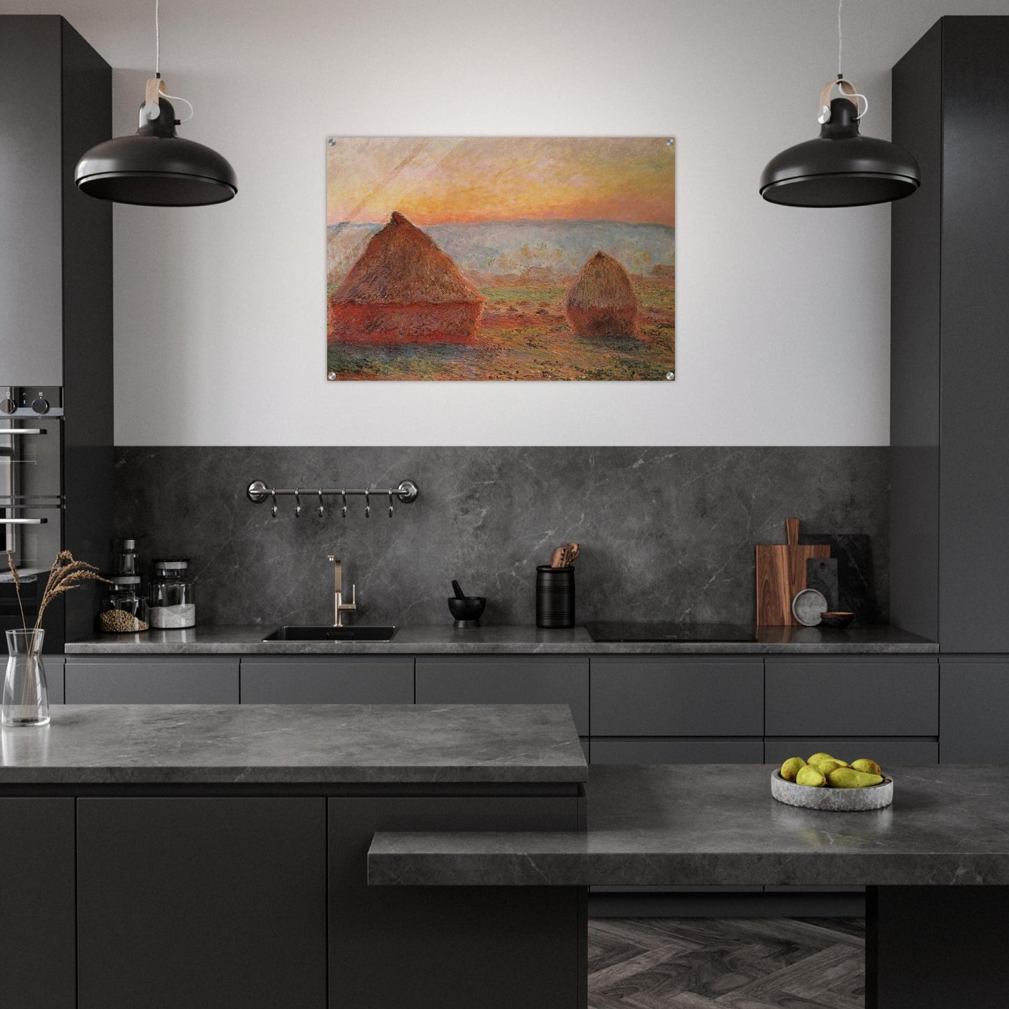 Grainstacks at Giverny, Sunset - claude monet Acrylic Print - 70x100 cm / 28x40″ inches