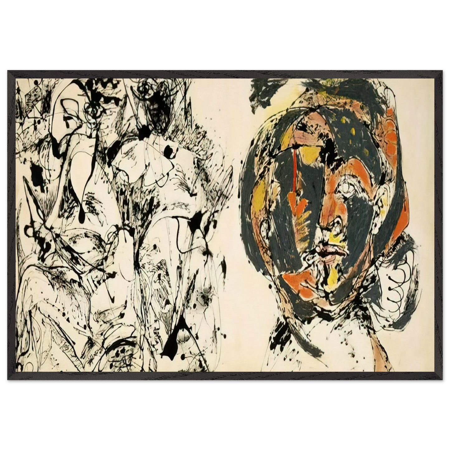 PORTRAIT AND A DREAM 1953 - Jackson Pollock 70x100 cm / 28x40 inches Framed Art Print – Black Wooden Frame