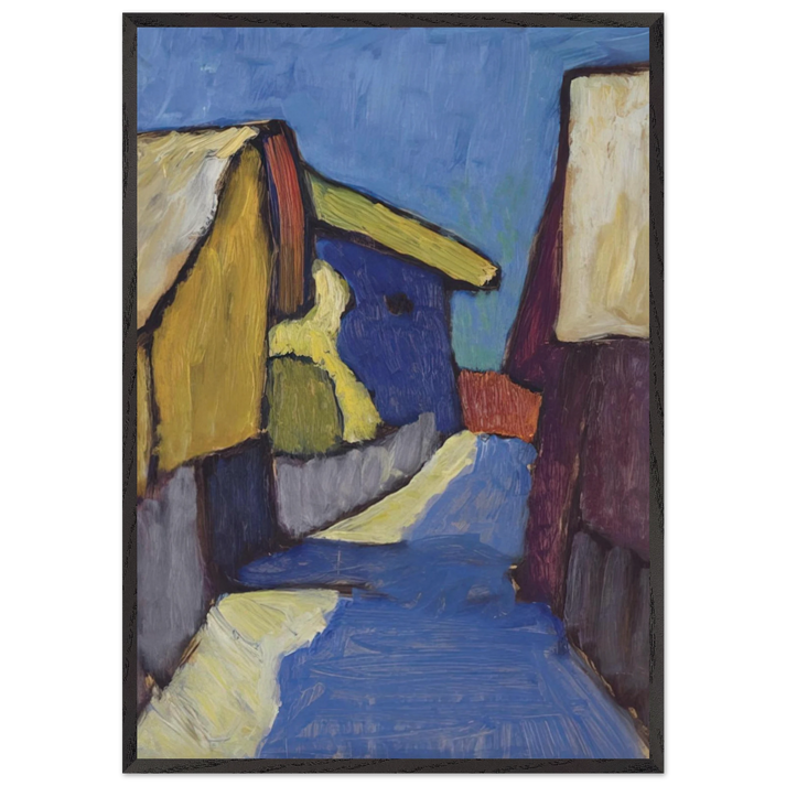 DORFSTRASSE IN BLAU - Gabriele Munter 70x100 cm / 28x40 inches Framed Art Print – Black Wooden Frame