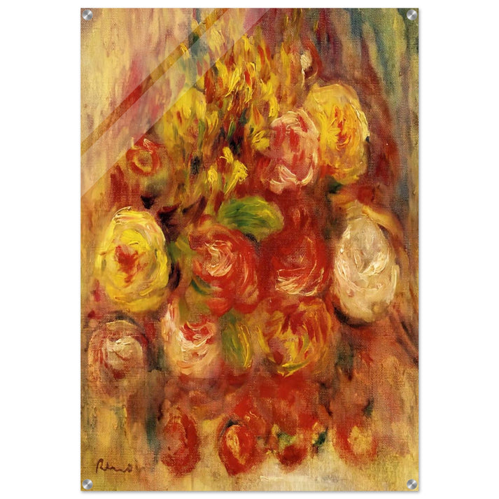 Flowers in a Vase with Blue Decoration - Pierre-Auguste Renoir Acrylic Print - 70x100 cm / 28x40″ inches
