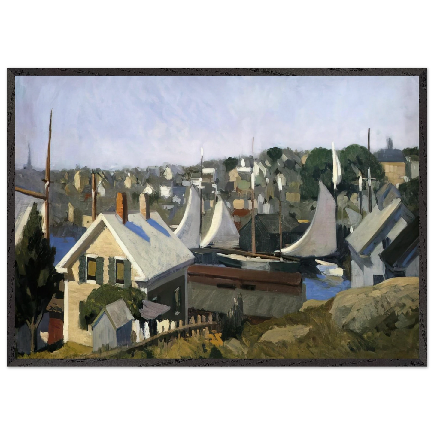 Gloucester Harbor - Edward Hopper 70x100 cm / 28x40 inches Framed Art Print – Black Wooden Frame