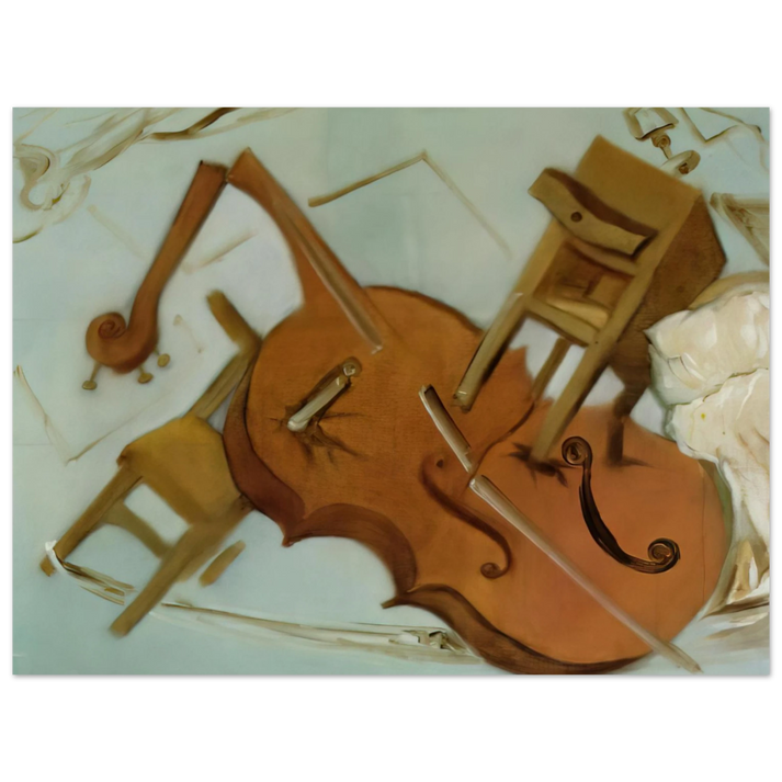 Salvador Dali - BED CHAIR AND BEDSIDE TABLE FEROCIOUSLY ATTACKING A CELLO 75x100 cm / 30x40inches Fine Art Poster