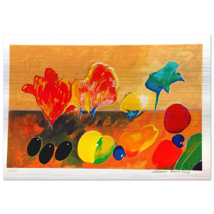 Flores e Frutas - 2003 - Aldemir Martins Brushed Aluminum Print - 70x100 cm / 28x40 inches | Aldemir Martins Aluminum Print | Aldemir Martins Prints