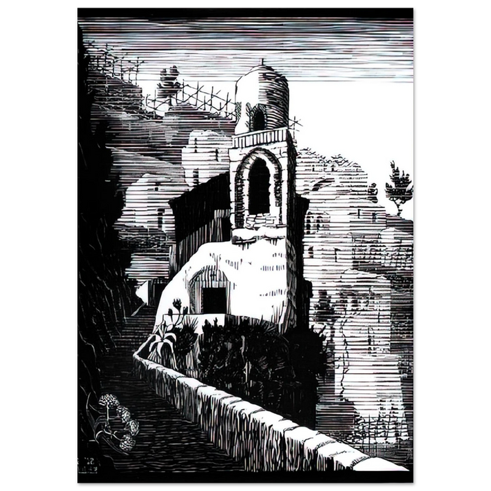 MC Escher - SAN GIOVANNI RAVELLO FEBRUARY 1932 1932 Wall Art - 21x29.7 cm / 8x12" - Premium Wooden Framed Poster With Fine Art Paper - Black frame