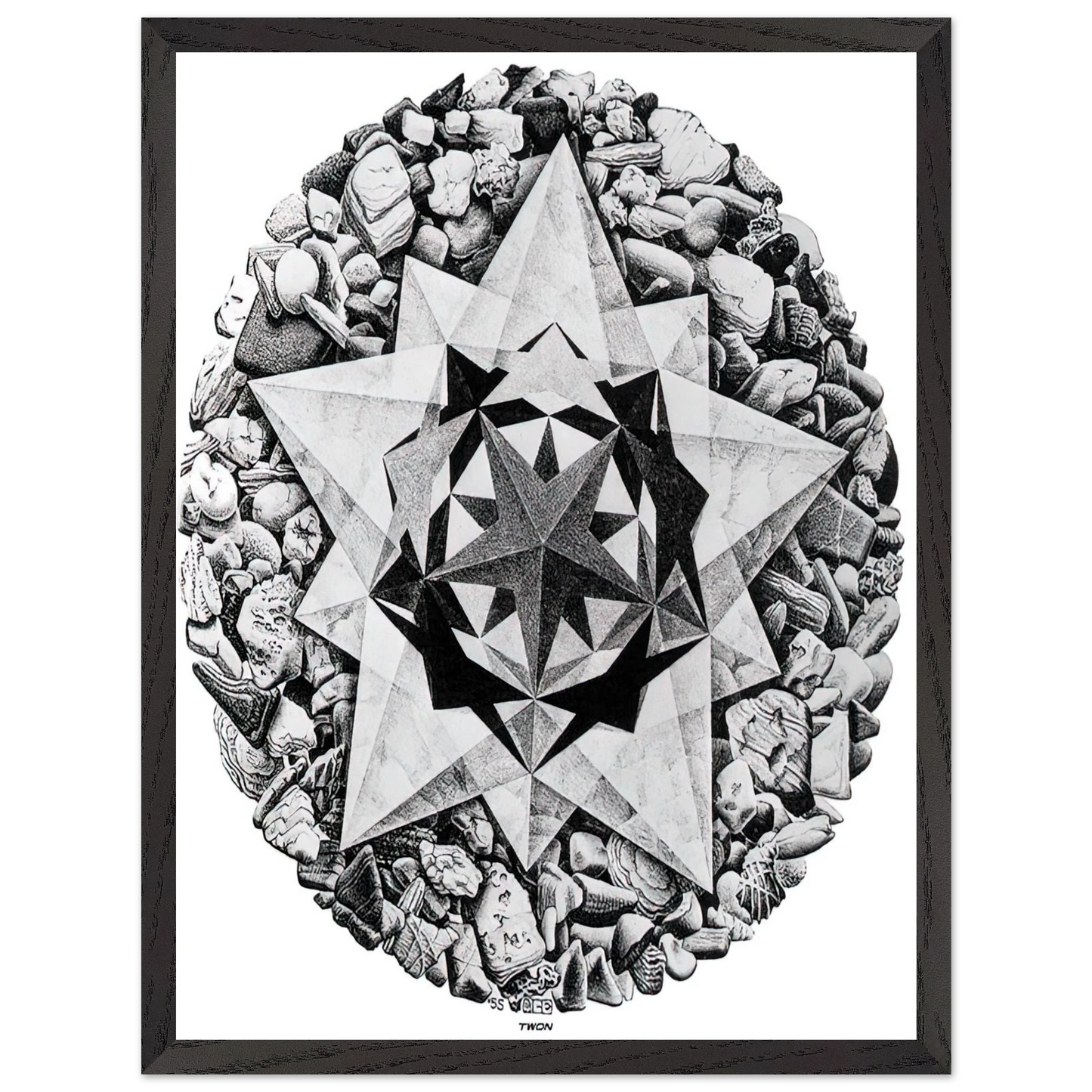MC Escher - ESCHER (1) Wall Art - 21x29.7 cm / 8x12" - Premium Wooden Framed Poster With Fine Art Paper - Black frame