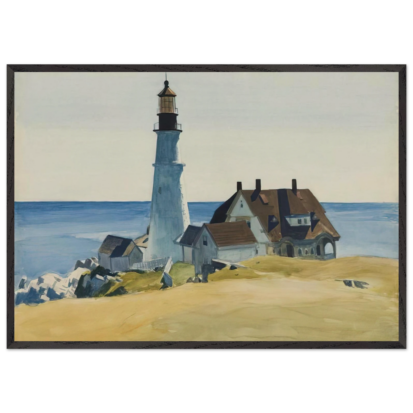 Lighthouse and Buildings Portland Head Cape Elizabeth Maine - Edward Hopper 70x100 cm / 28x40 inches Framed Art Print – Black Wooden Frame