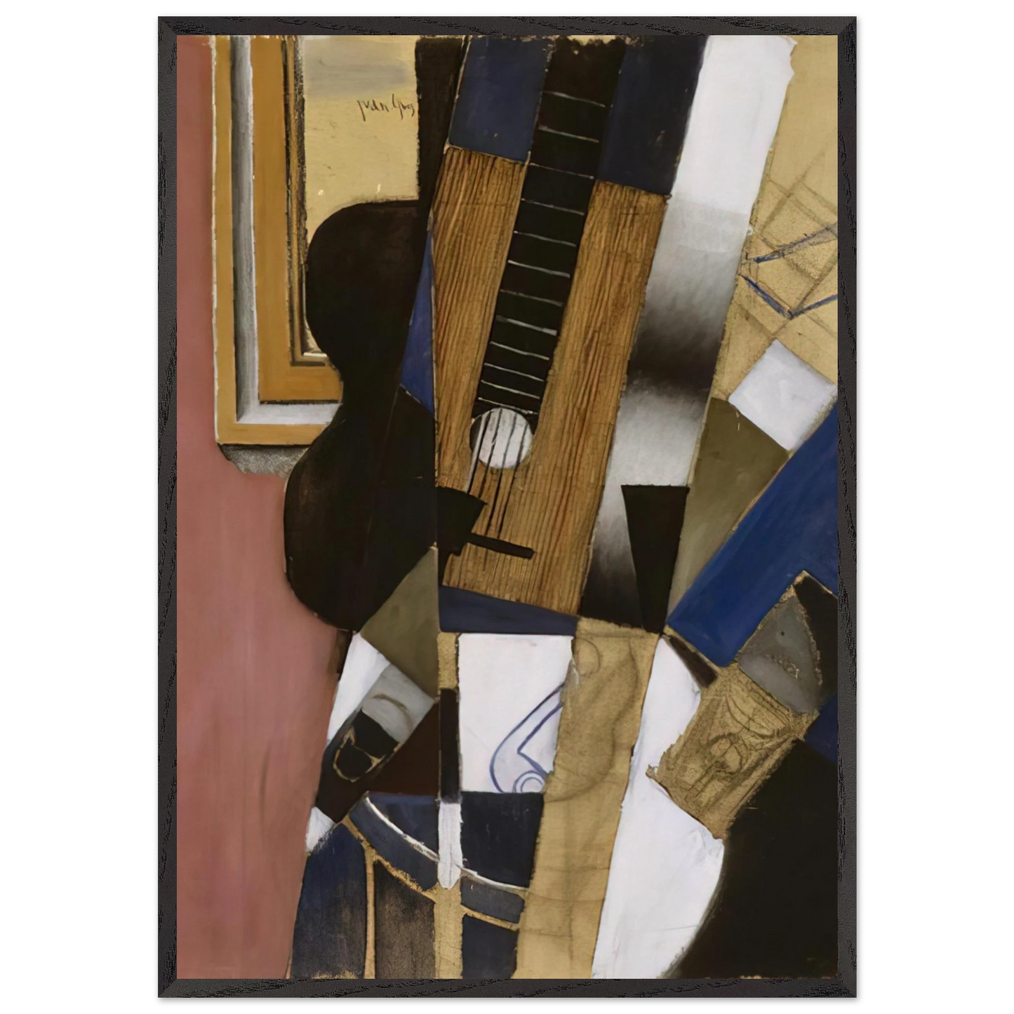 GUITAR AND PIPE 1913 - Juan Gris 70x100 cm / 28x40 inches Framed Art Print – Black Wooden Frame