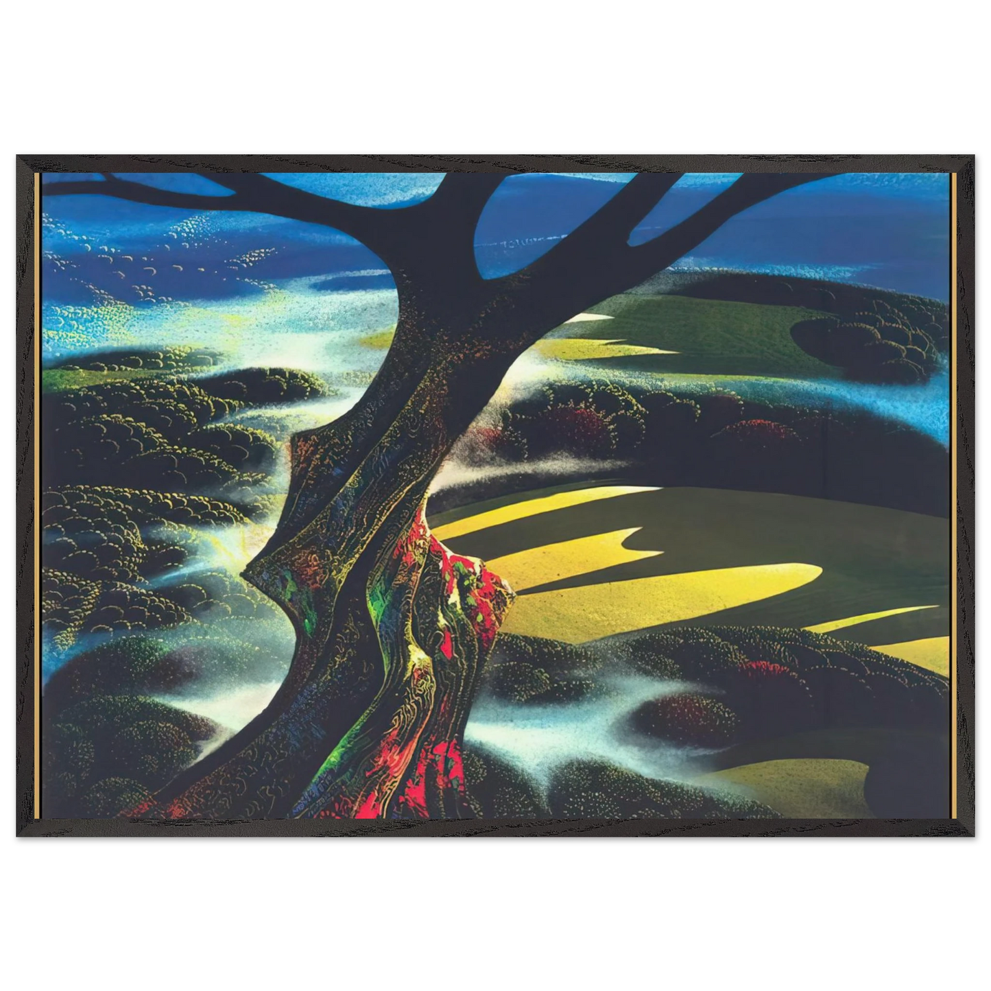 Autumn Shadows - Eyvind Earle 70x100 cm / 28x40 inches Framed Art Print – Black Wooden Frame