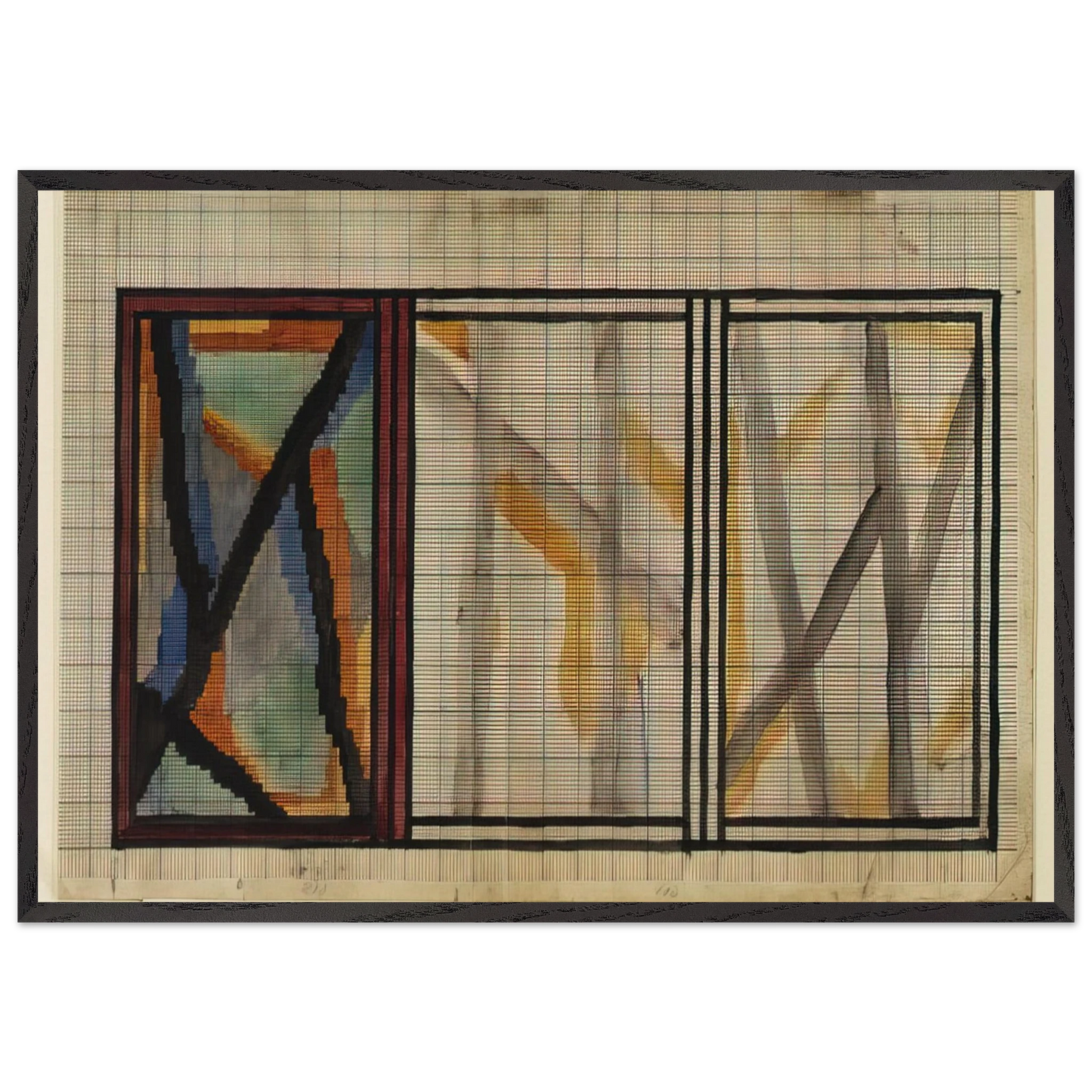 PRELIMINARY DESIGN FOR LADY HAMILTON RUG 1914 - Vanessa Bell Framed Art Print – Black Wooden Frame - Default Title - -Framed Art Print