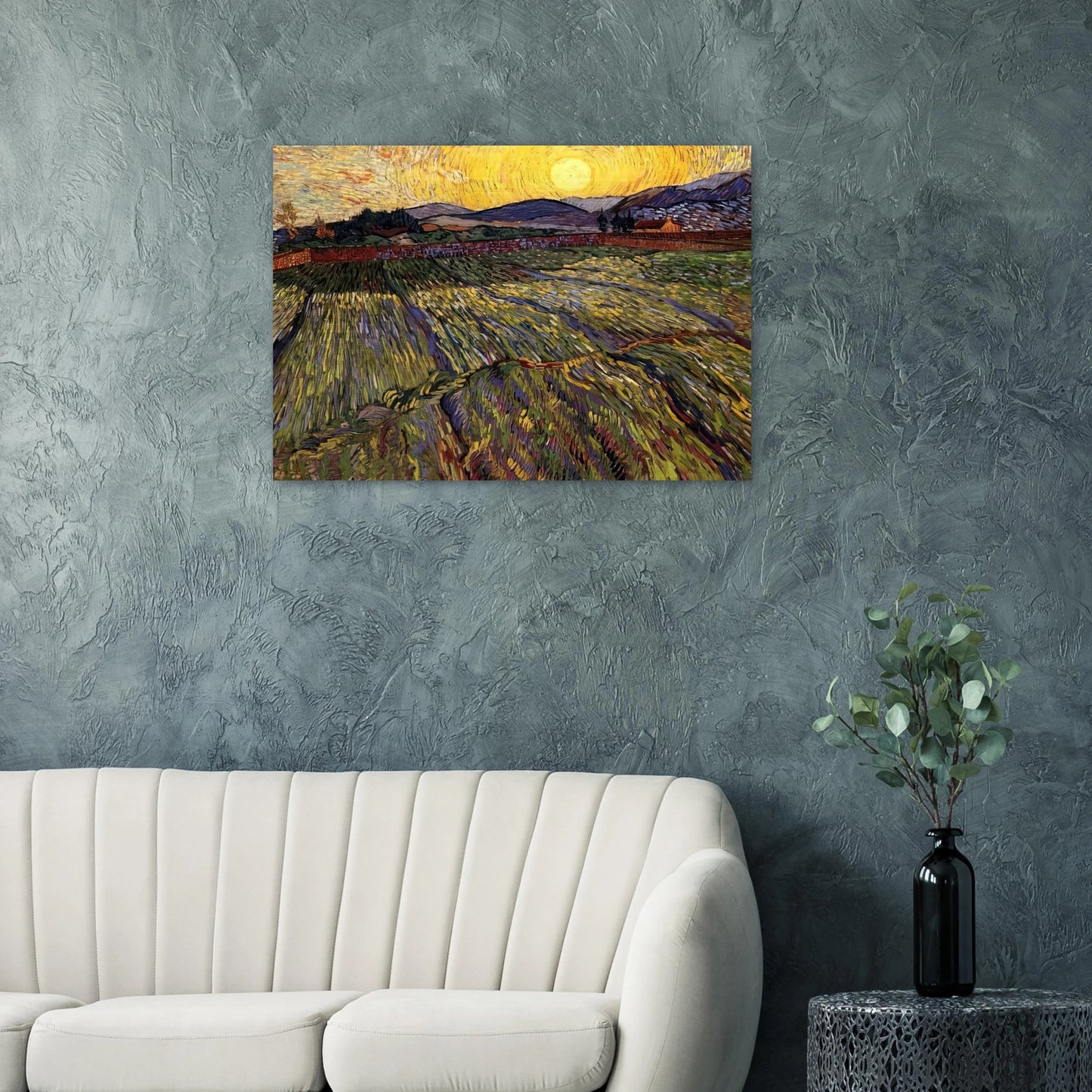 Wheat Field with Rising Sun - Vincent van Gogh Brushed Aluminum Print - 70x100 cm / 28x40 inches | Vincent van Gogh Aluminum Print | Vincent van Gogh Prints