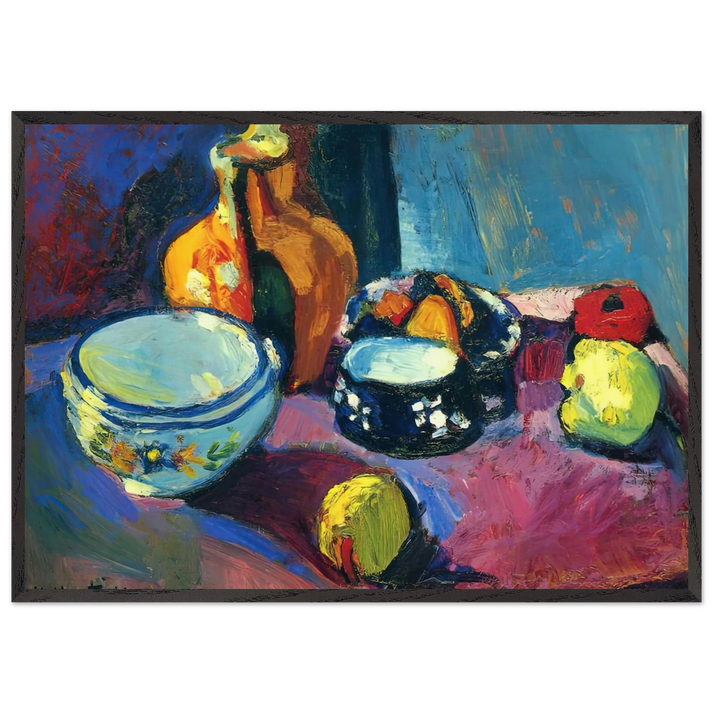 DISHES AND FRUIT ON A RED AND BLACK CARPET 1901 - Henri Matisse 70x100 cm / 28x40 inches Framed Art Print – Black Wooden Frame