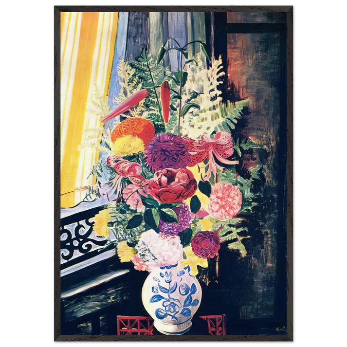 BOUQUET OF VARIOUS FLOWERS 1927 - Moise Kisling 70x100 cm / 28x40 inches Framed Art Print – Black Wooden Frame