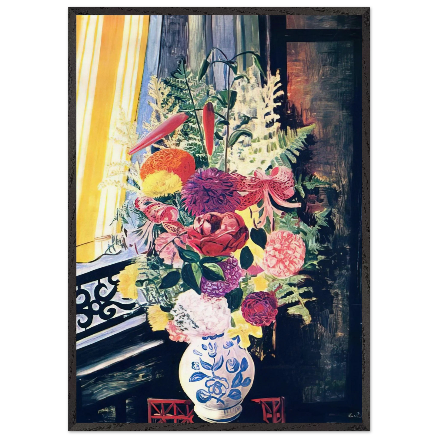 BOUQUET OF VARIOUS FLOWERS 1927 - Moise Kisling Framed Art Print – Black Wooden Frame - Default Title - -Framed Art Print