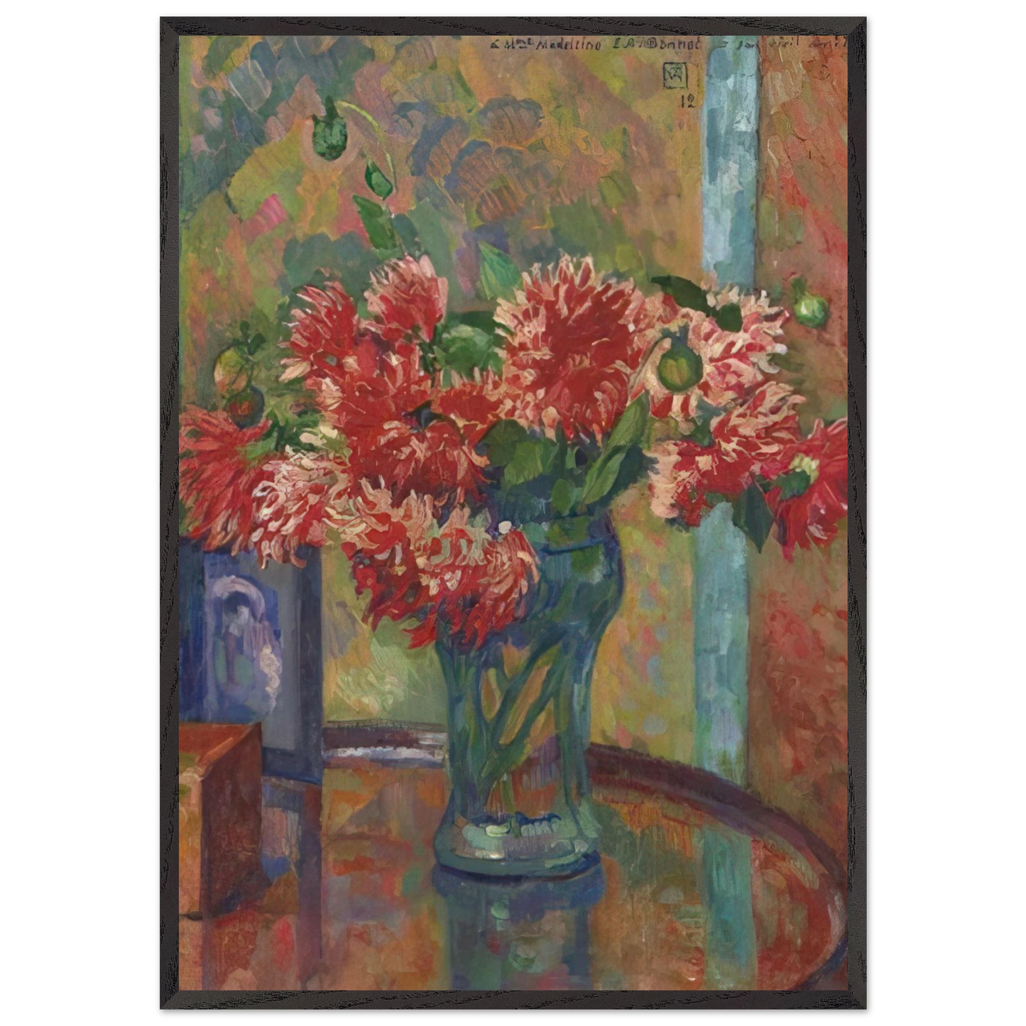 DAHLIAS TO MME MADELEINE E R BONNET 1912 - Theo van Rysselberghe 70x100 cm / 28x40 inches Framed Art Print – Black Wooden Frame