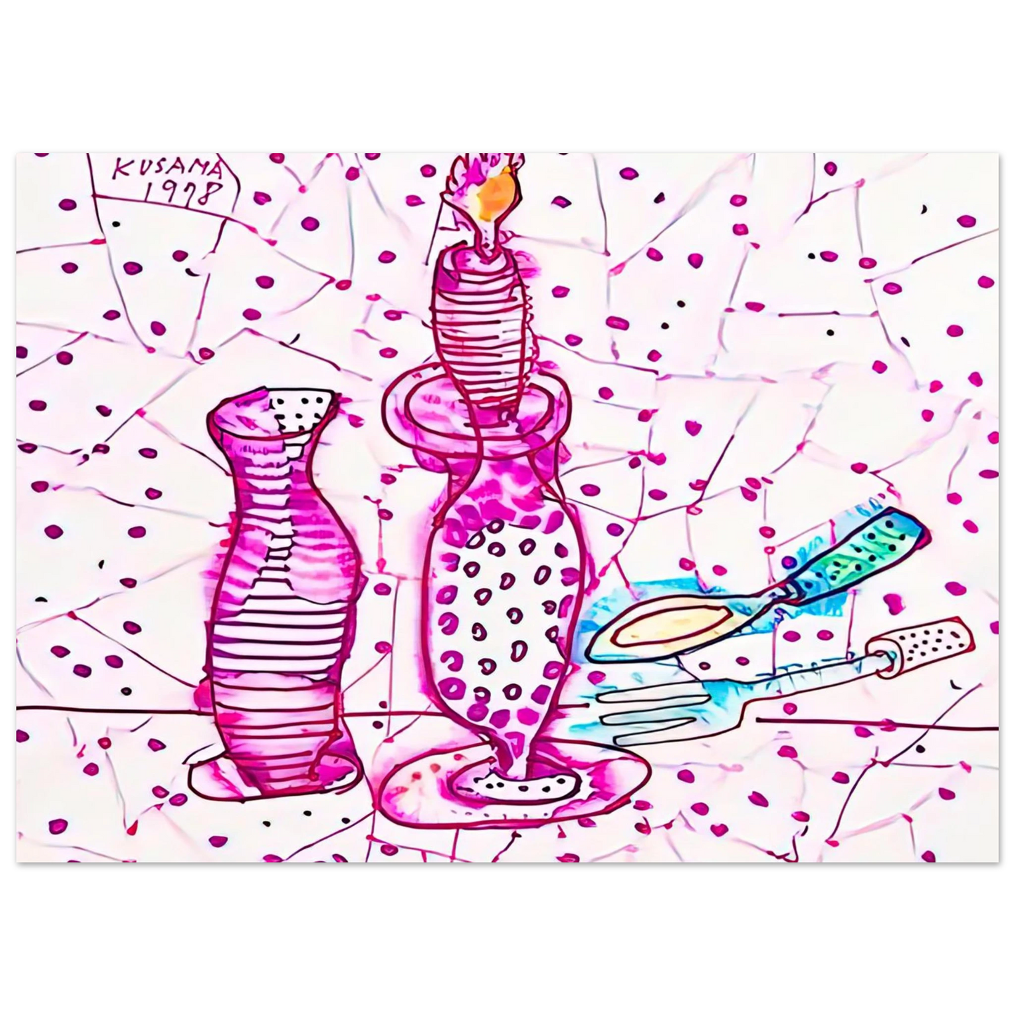 Yayoi Kusama - STILL LIFE OF CANDLESTICK 1978 Fine Art Poster - 75x100 cm / 30x40 inches