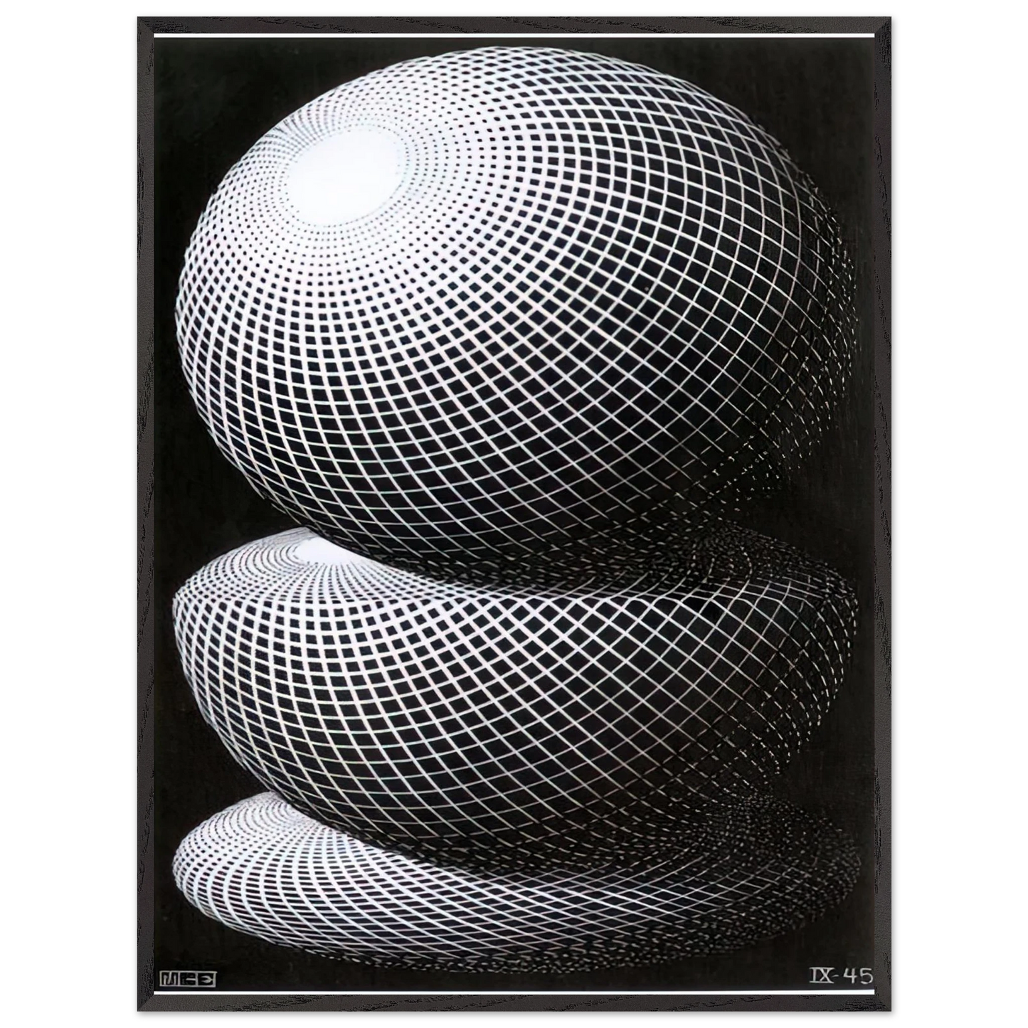 MC Escher - THREE SPHERES I SCHEME Wall Art - 60x80 cm / 24x32 inches - Premium Wooden Framed Poster With Fine Art Paper - Wood frame