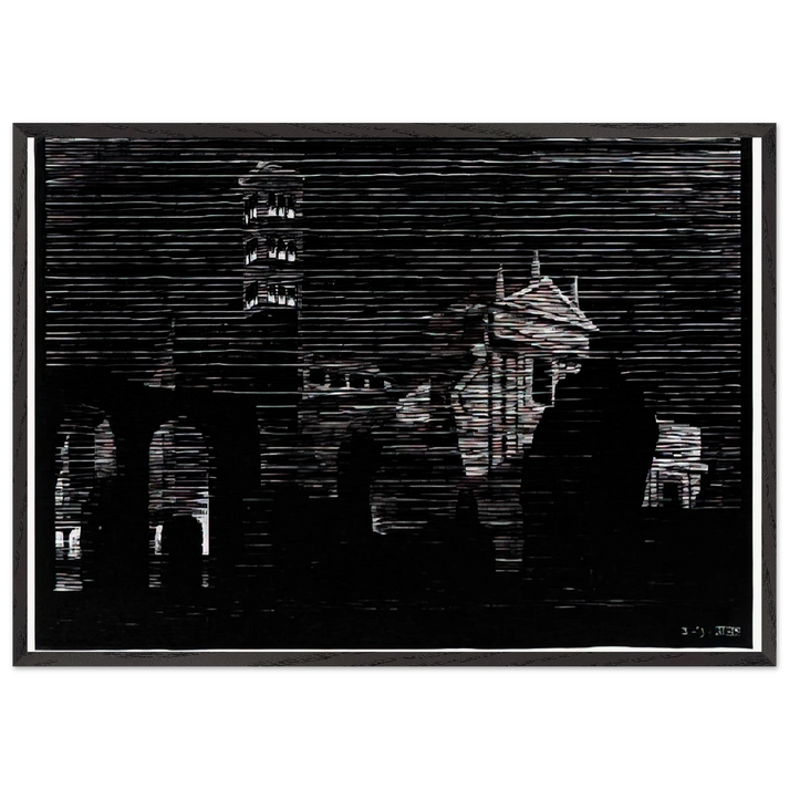 NOCTURNAL ROME 2 - MC Escher 70x100 cm / 28x40 inches Framed Art Print – Black Wooden Frame | Maurits Cornelis Escher Prints