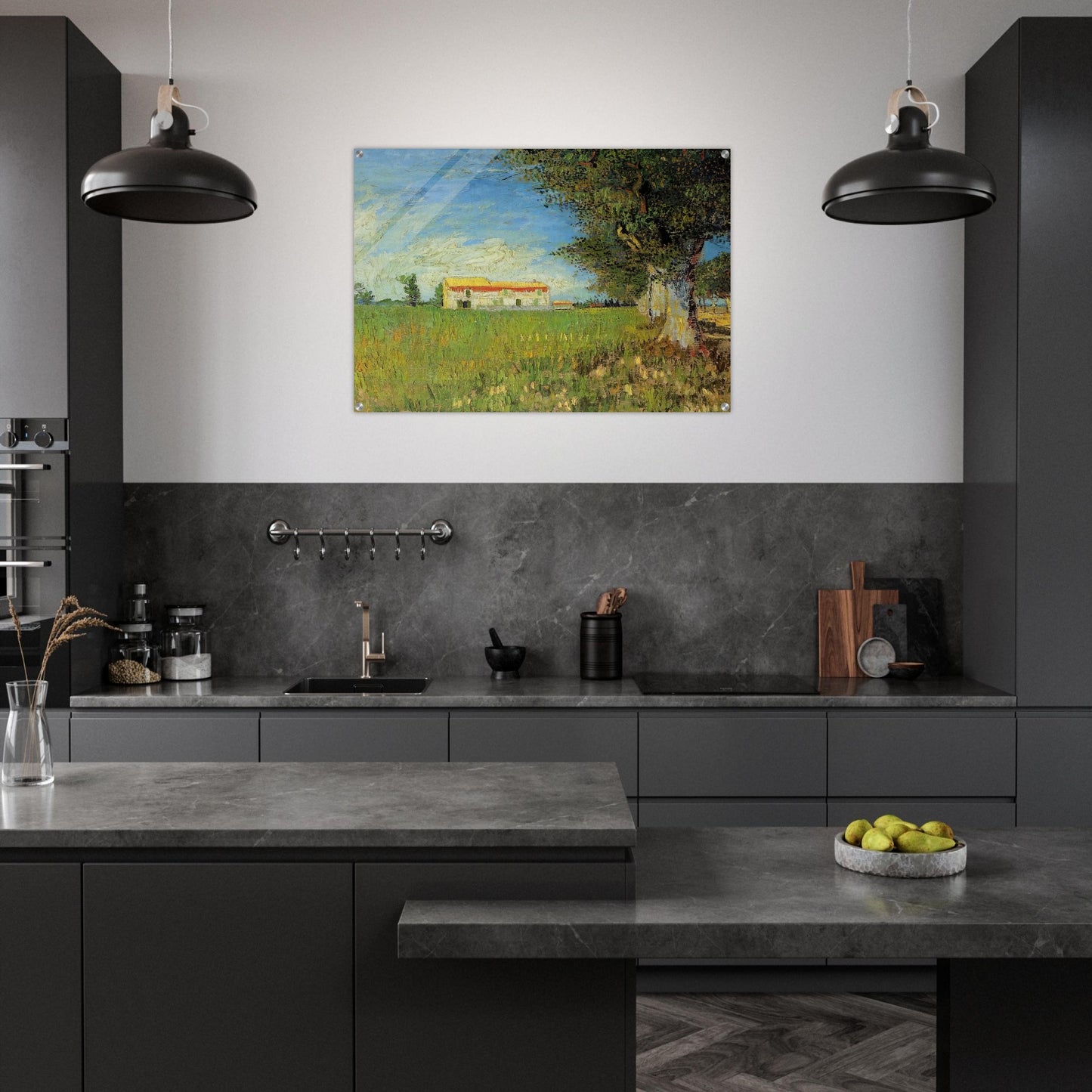 Farmhouse in a Wheat Field - Vincent van Gogh Acrylic Print - 70x100 cm / 28x40″ inches