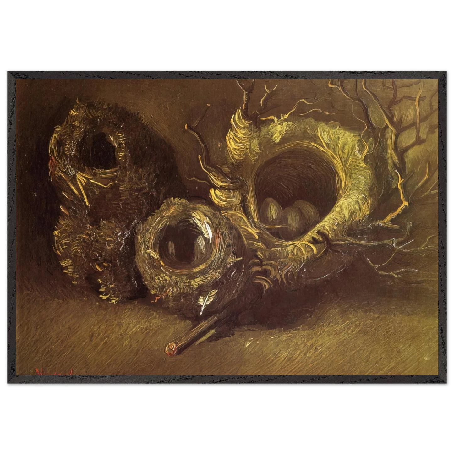 Still Life with Three Birds Nests - Vincent van Gogh Framed Art Print – Black Wooden Frame - Default Title - -Framed Art Print