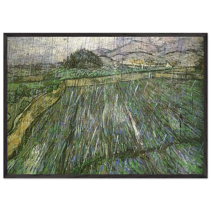 Wheat Field in Rain - Vincent van Gogh 70x100 cm / 28x40 inches Framed Art Print – Black Wooden Frame