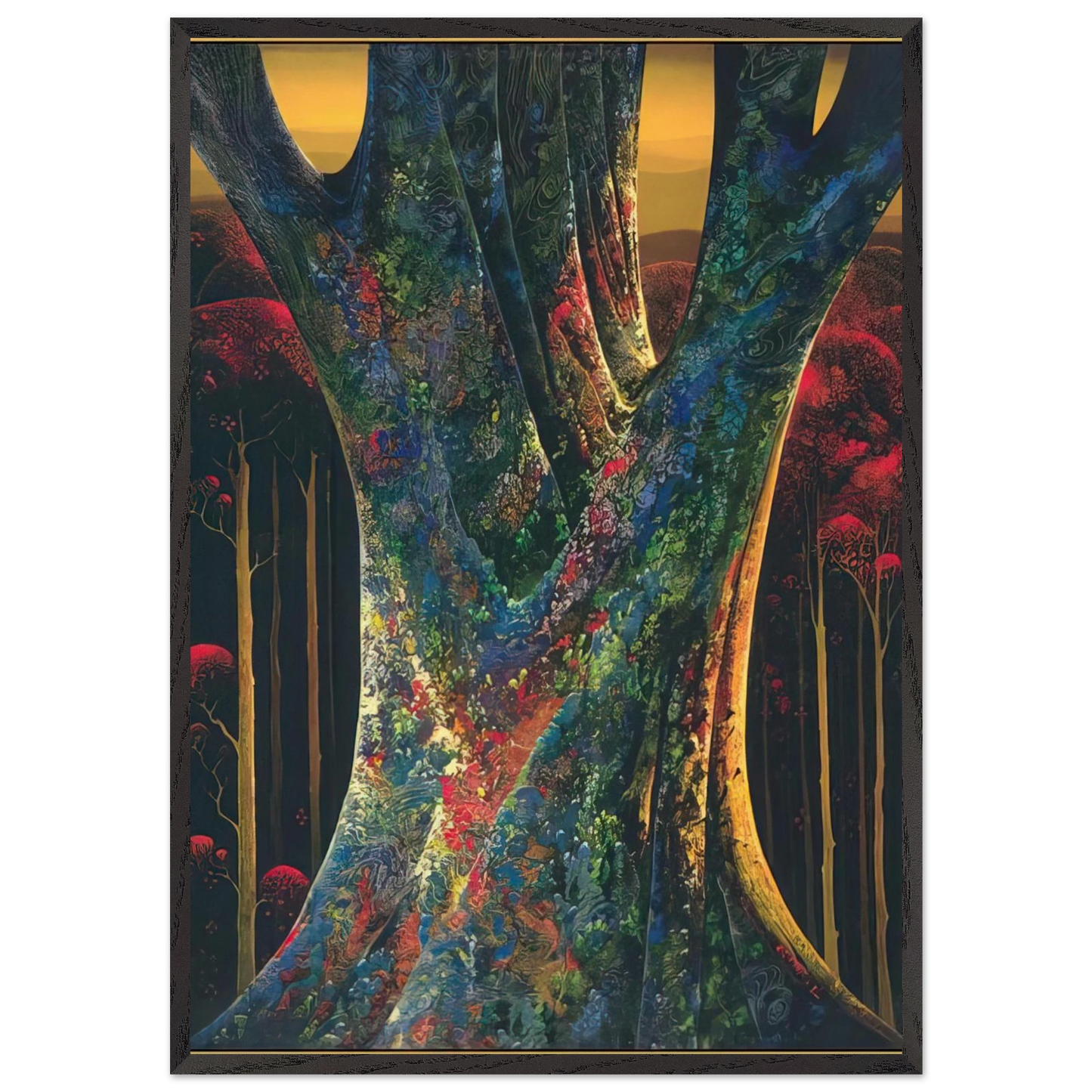 Majestic Tree - Eyvind Earle 70x100 cm / 28x40 inches Framed Art Print – Black Wooden Frame