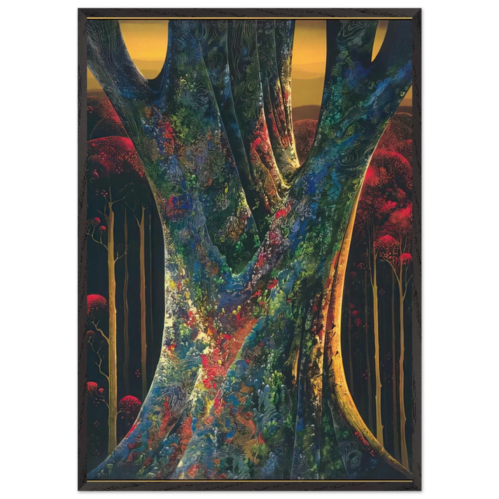Majestic Tree - Eyvind Earle 70x100 cm / 28x40 inches Framed Art Print – Black Wooden Frame