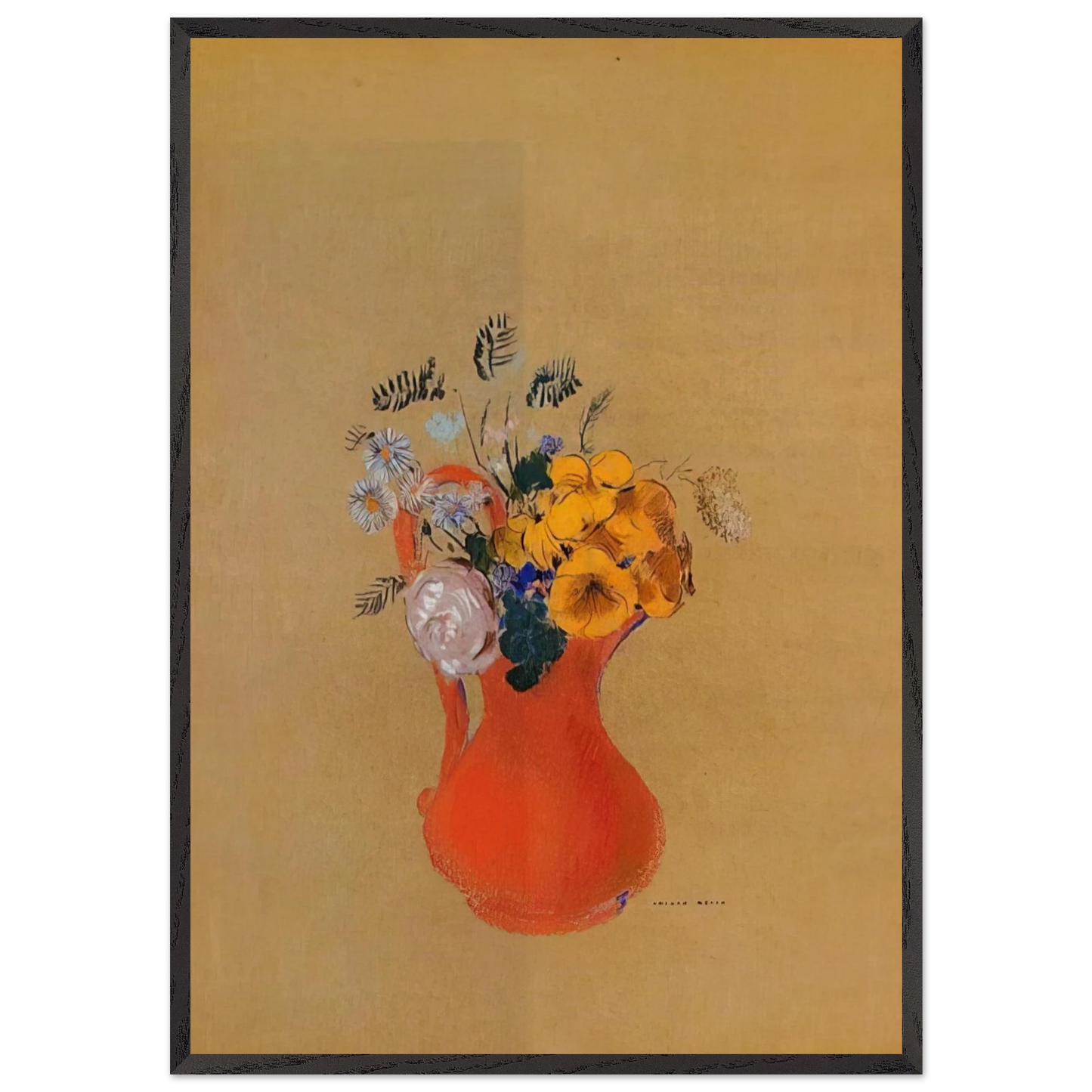 FLOWERS IN A RED PITCHER - Odilon Redon 70x100 cm / 28x40 inches Framed Art Print – Black Wooden Frame