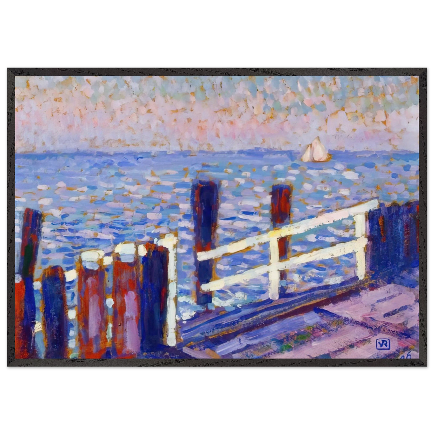 THE JETTY 1906 - Theo van Rysselberghe 70x100 cm / 28x40 inches Framed Art Print – Black Wooden Frame