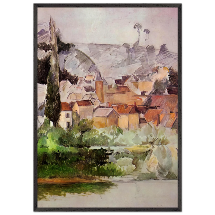Medan Chateau and Village - Paul Cezanne 70x100 cm / 28x40 inches Framed Art Print – Black Wooden Frame