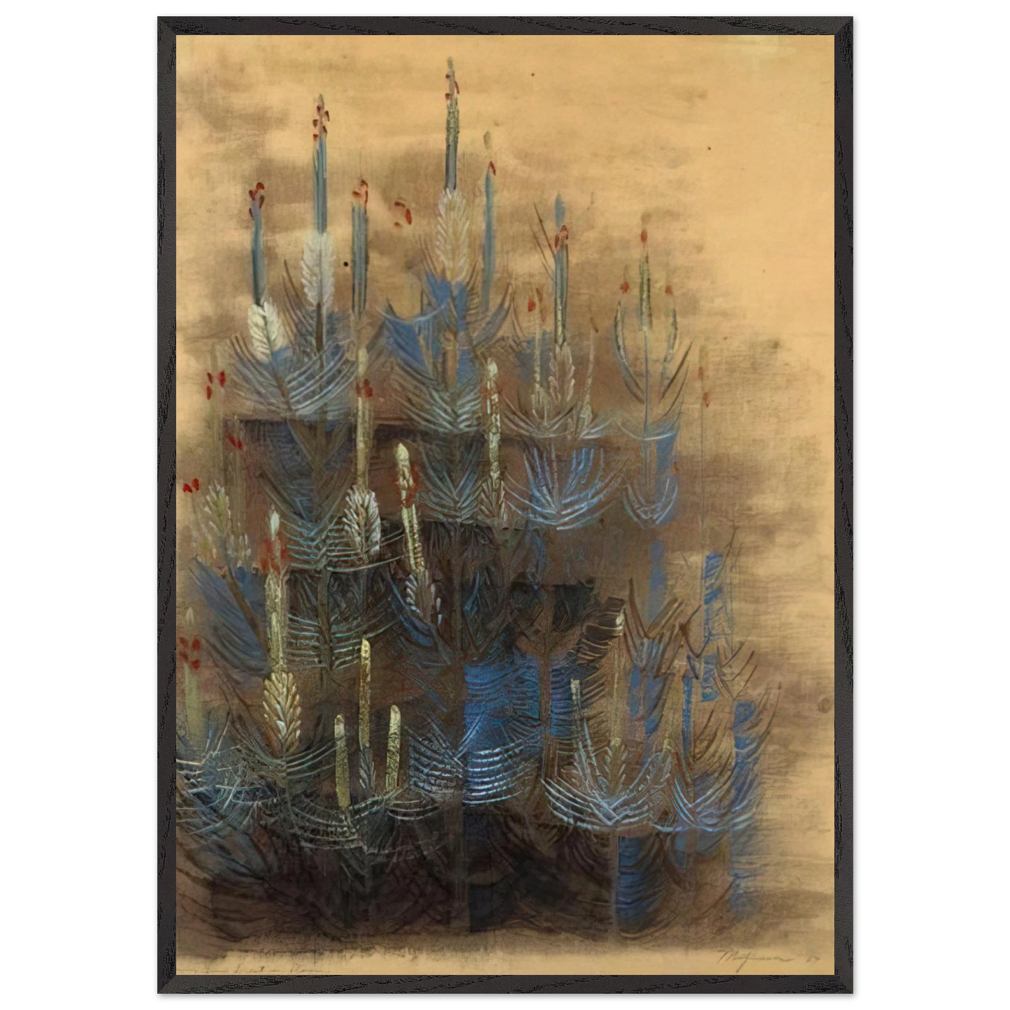 Young forest pine in bloom - 1947 - Morris Graves Framed Art Print – Black Wooden Frame - Default Title - -Framed Art Print